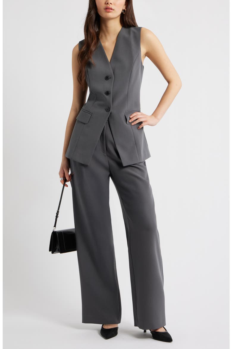 Icon Twill High Waist Wide Leg Trousers, Alternate, color, GREY MAGNET