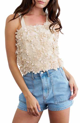 CIEBON Fabienne Flower Appliqué Crop Tank