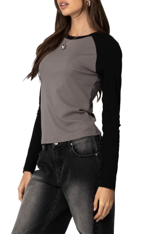 Edikted Tommi Raglan Long Sleeve T-shirt In Gray-and-black