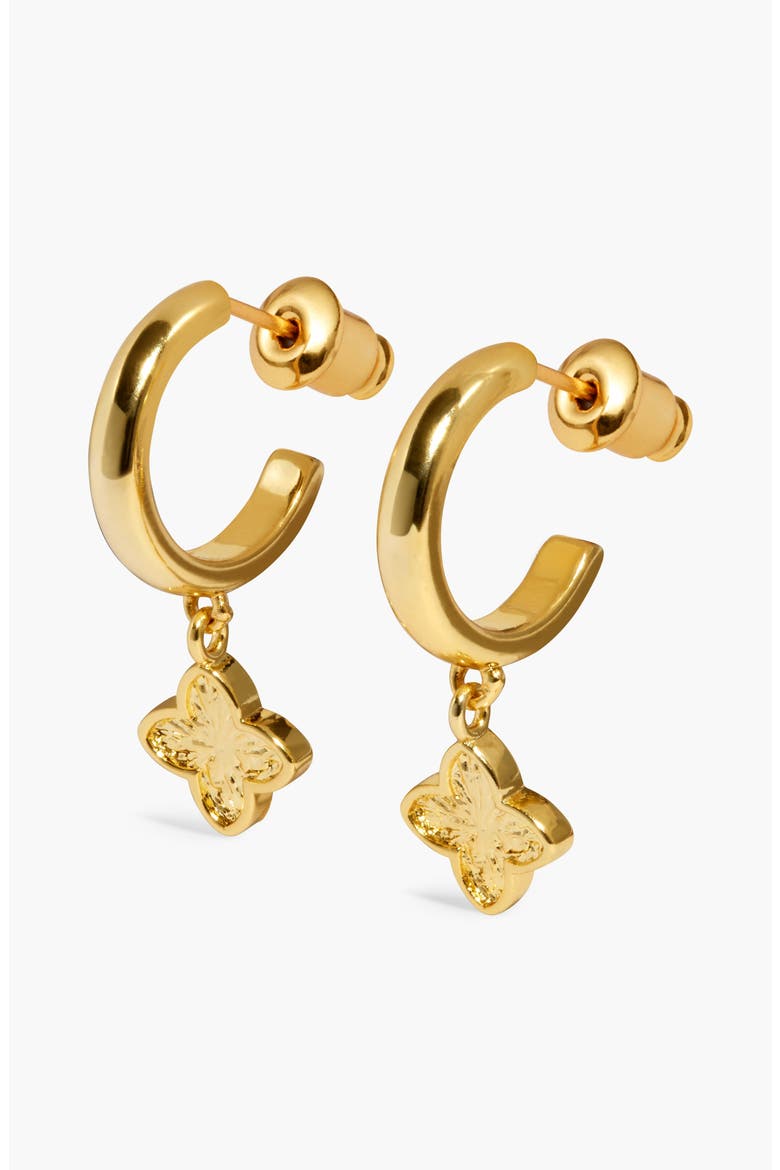 Signature Clover Collection Textured Clover Hoop Earrings In Gold-Tone Plating, Alternate, color, Hoop