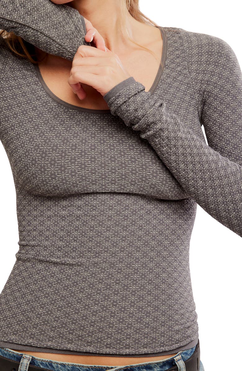 Free People Love Letter Long Sleeve Top, Alternate, color, Iron