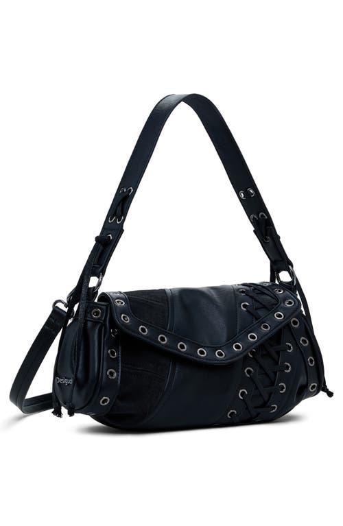 Desigual Grommet Trim Faux Leather Shoulder Bag In Black