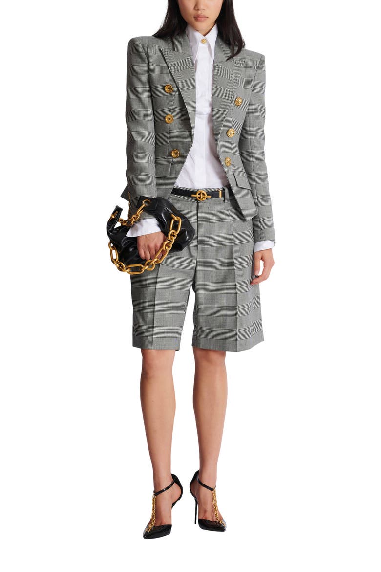 6-button jacket in Prince of Wales jacquard, Alternate, color, black