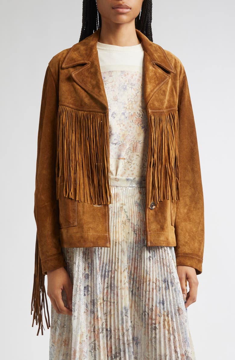 Golden Goose Journey Waxed Suede Fringe Jacket, Main, color, 