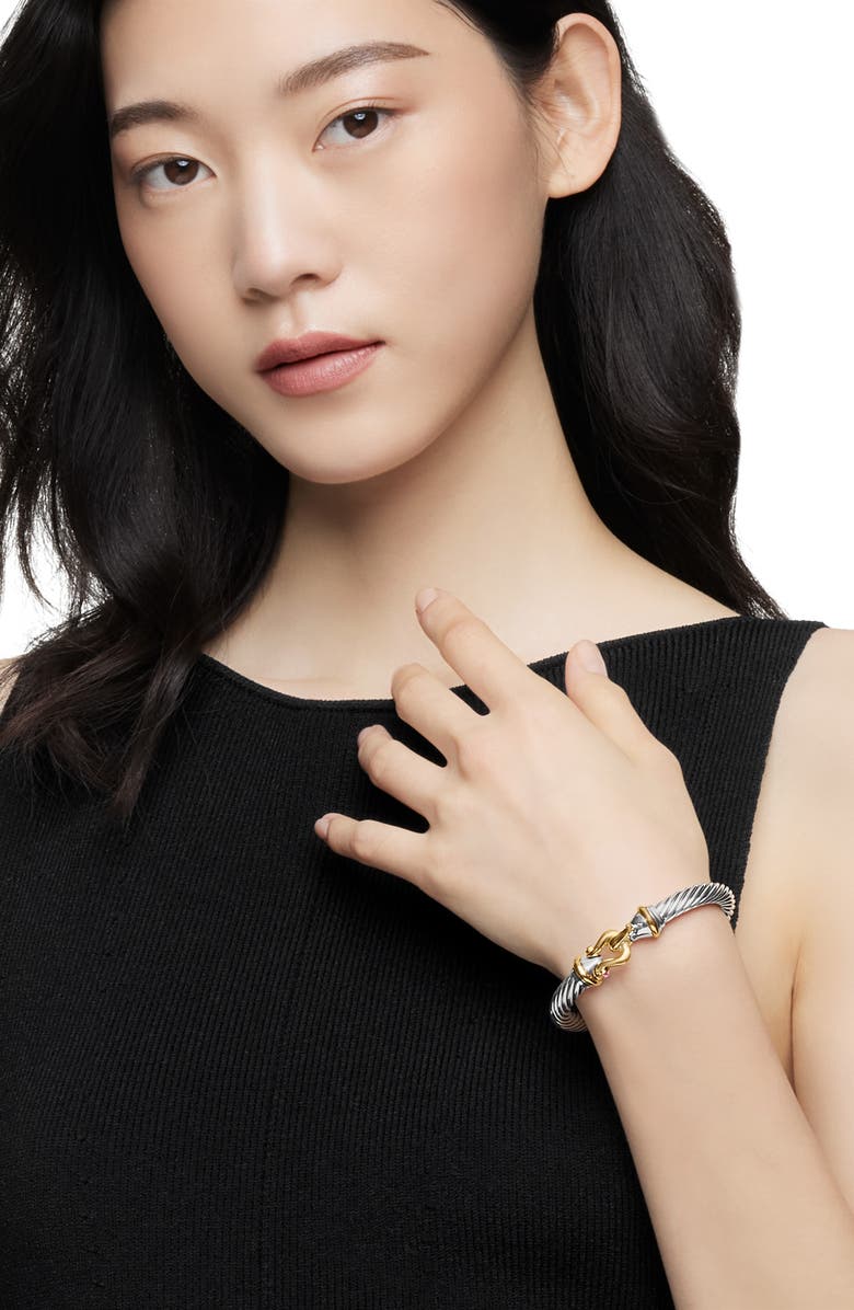 David Yurman Buckle Classic Cable Bracelet in Sterling Silver with 18K Yellow Gold and Rhodolite Garnets, Alternate, color, 