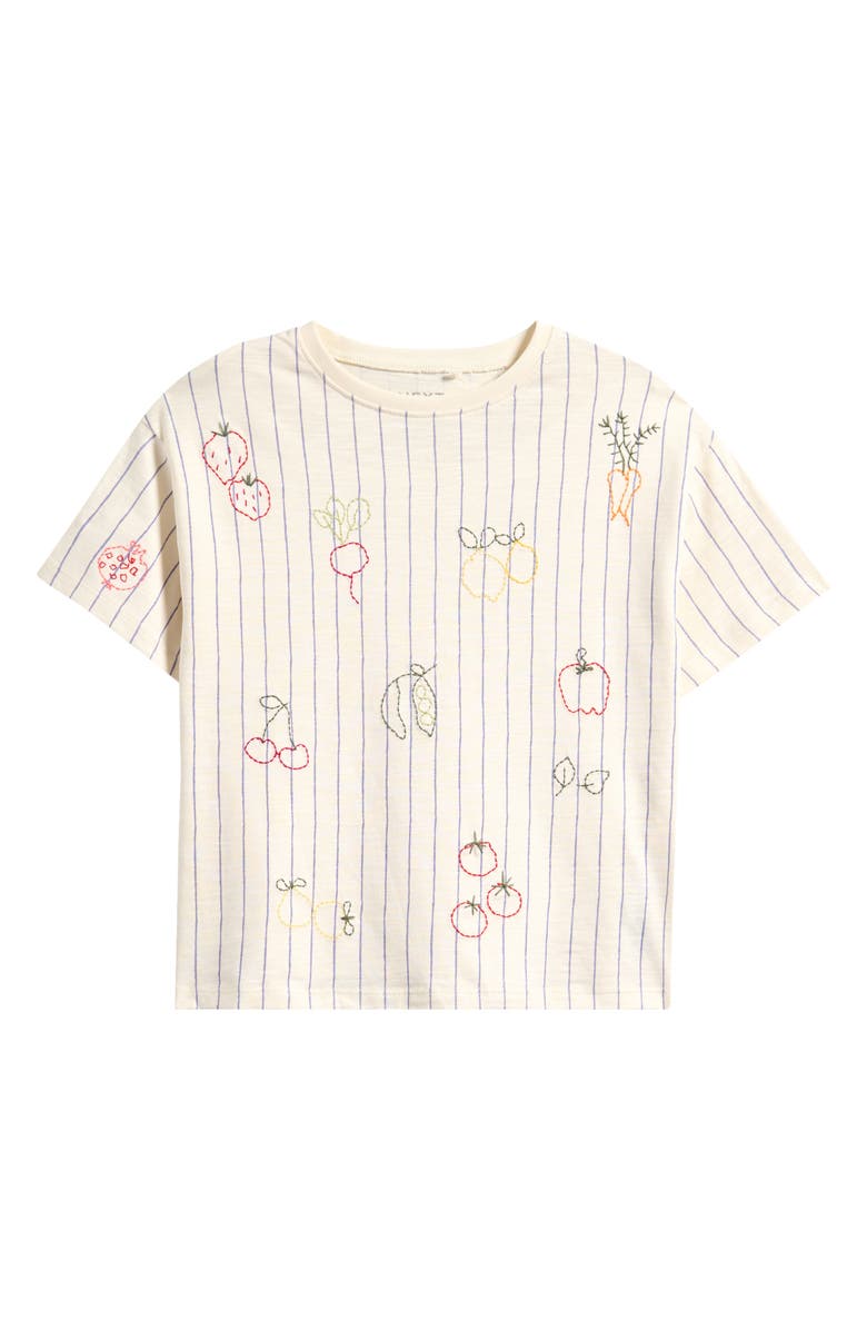 NEXT Kids' Stripe Embroidered Fruit Cotton Graphic T-Shirt, Main, color, White