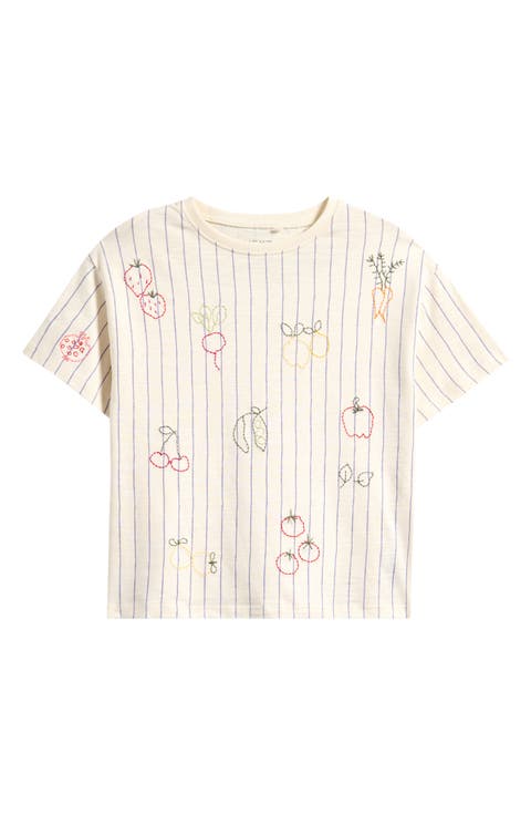 Kids' Stripe Embroidered Fruit Cotton Graphic T-Shirt (Little Kid)
