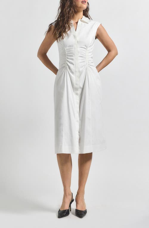 Derek Lam 10 Crosby Nera Ruched Waist Stretch Cotton Sheath Dress In Soft White