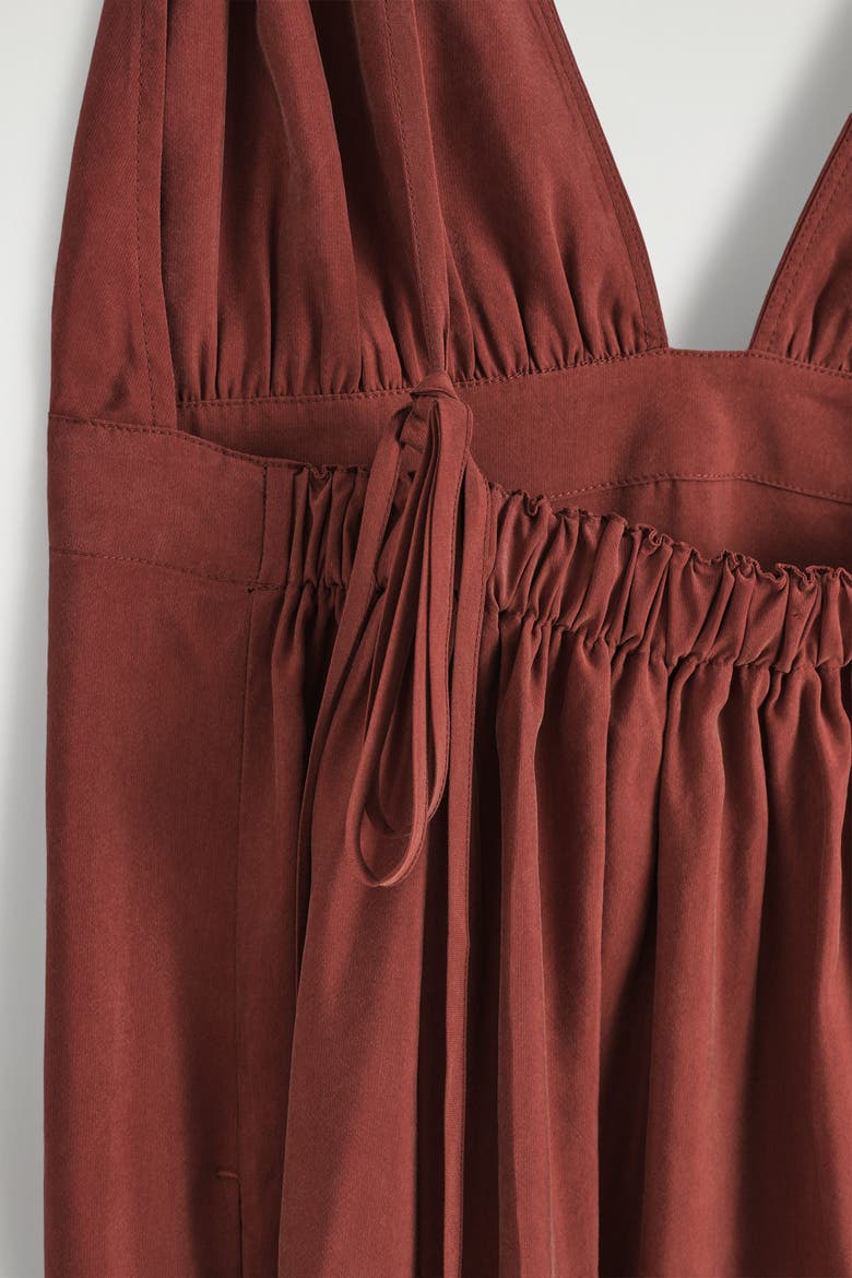 Gathered V-Neck Maxi Dress, Alternate, color, DARK RED
