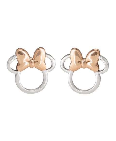 Minnie Mouse Two Tone Stud Sterling Silver Earrings