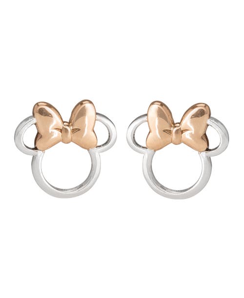 Disney Minnie Mouse Two Tone Stud Sterling Silver Earrings In Silver