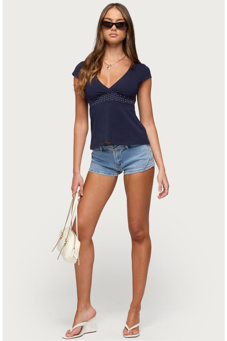Indygo Polka Dot Babydoll Top, Alternate, color, NAVY