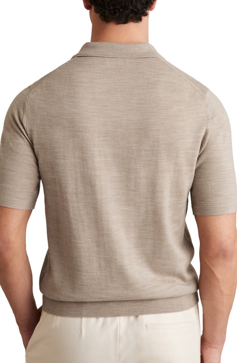 Reiss Duchie Short Sleeve Merino Wool Polo Sweater, Alternate, color, Wheat Melange