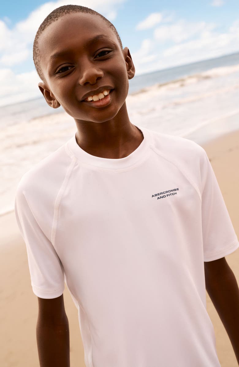 abercrombie kids Kids' Core Short Sleeve Rashguard, Alternate, color, Bright White