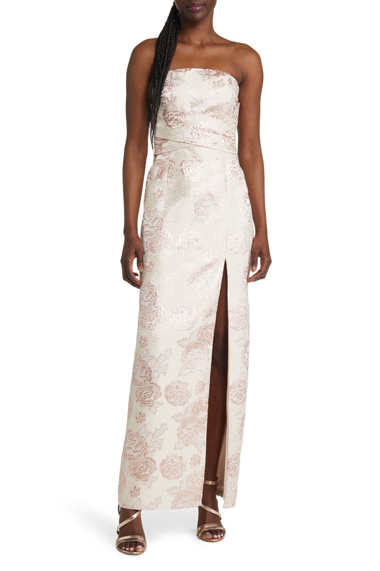 Redefine Regal Strapless Floral Jacquard Gown, Main, color, PALE PINK FLORAL JACQUARD
