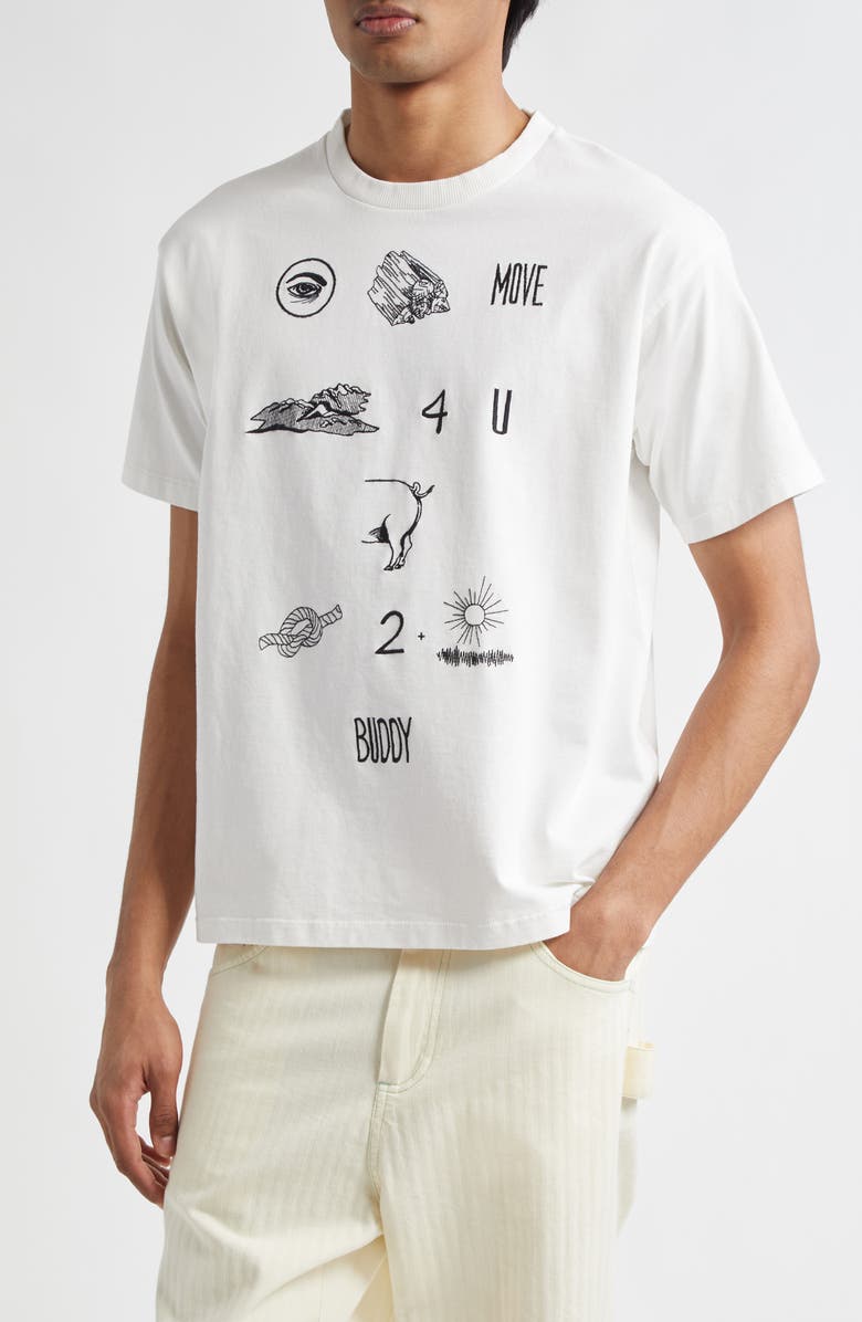 Bode Rebus Embroidered T-Shirt, Main, color, Cream