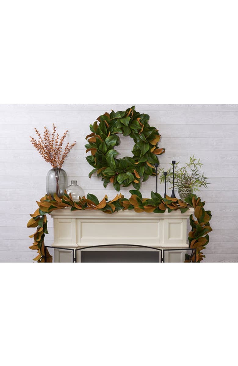 Darby Creek Trading Real Touch Magnolia Leaf All Seasons Outdoor Hanging Front Door Garland, Alternate, color, Green