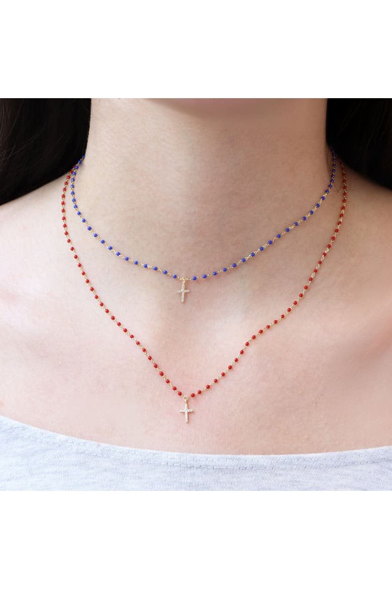 Dark Blue Enamel Bead Cross Necklace, Alternate, color, Dark Blue Enamel