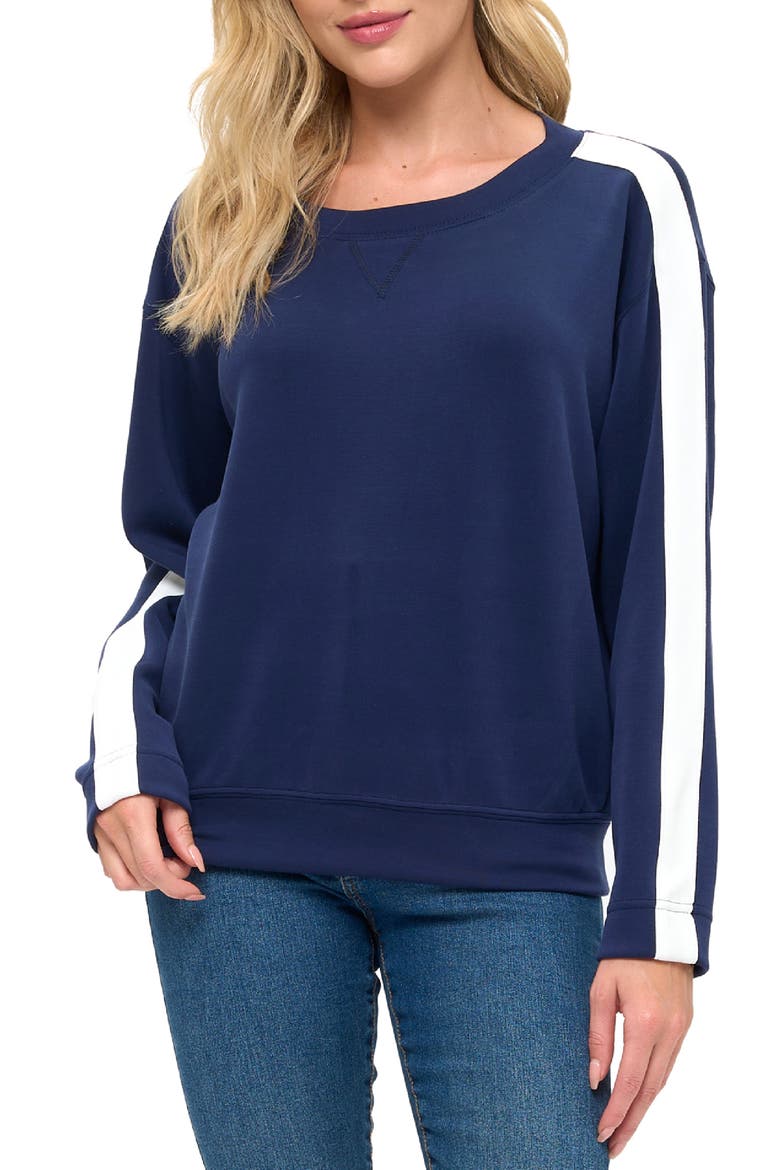 Stripe Scuba Knit Sweater, Main, color, NAVY