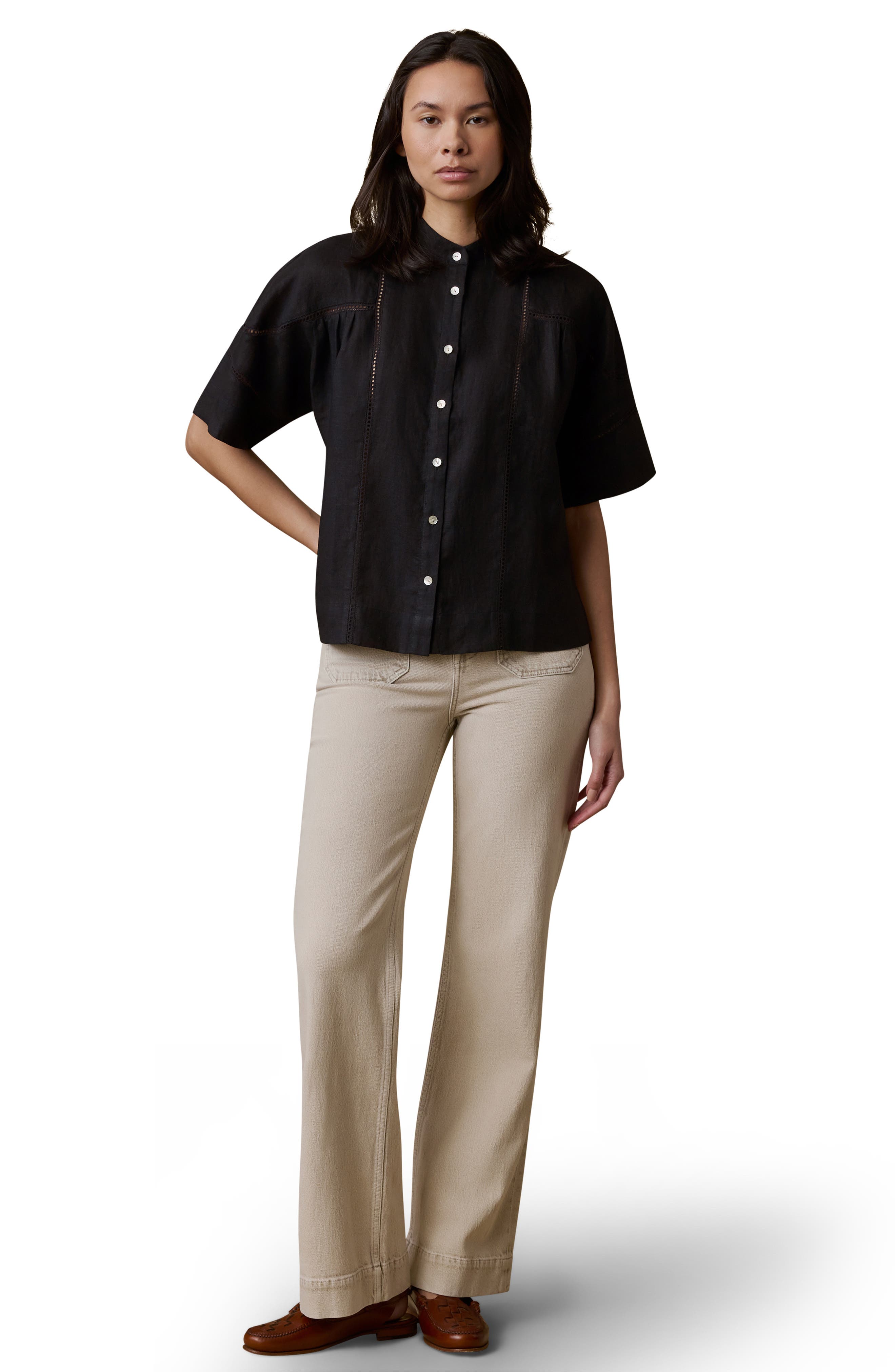 Faherty Luna Lattice Inset Linen Shirt (Women) | Nordstrom