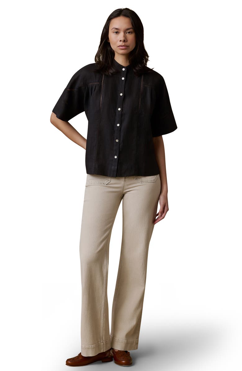 Faherty Luna Lattice Inset Linen Shirt, Alternate, color, Black