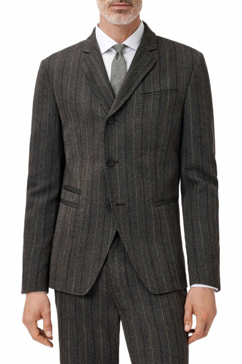 Silo Stripe Wool Blazer, Main, color, DARK BROWN