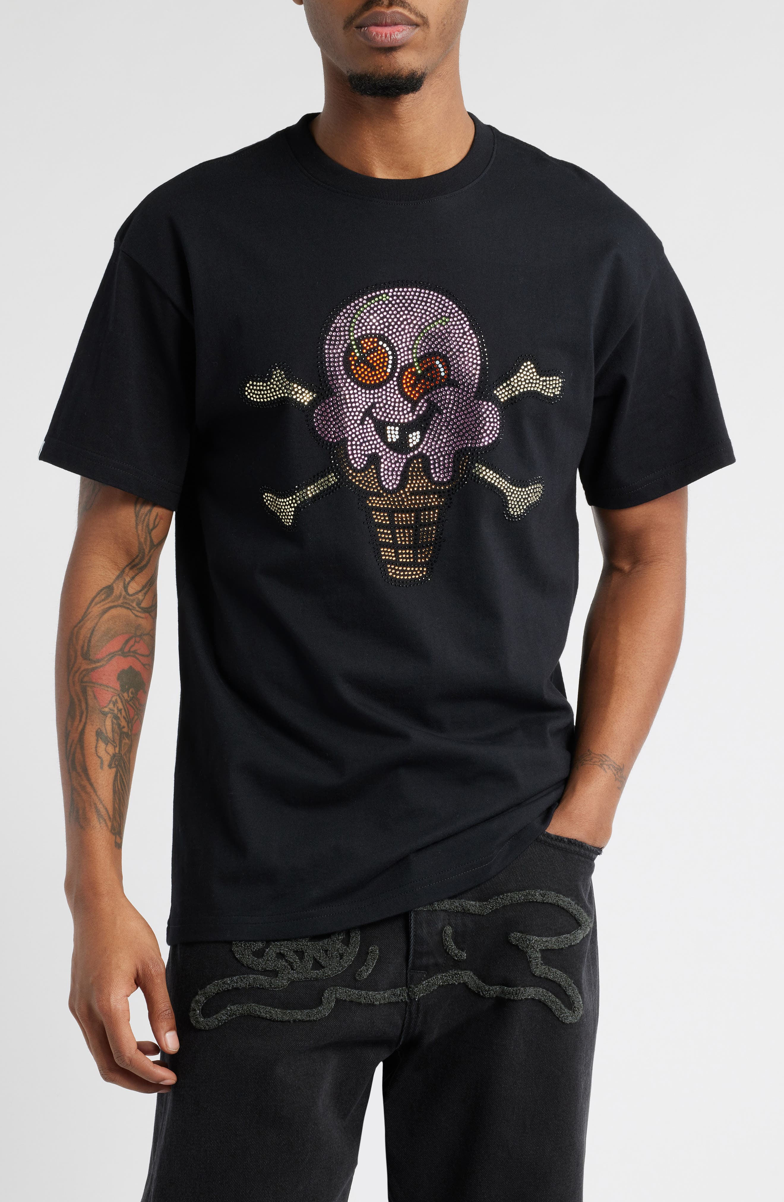 ICECREAM Stones Rhinestone Cotton Graphic T-Shirt
