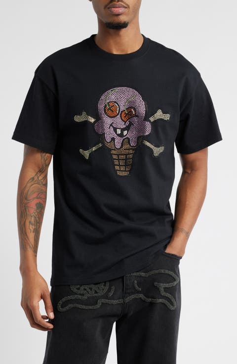 Stones Rhinestone Cotton Graphic T-Shirt