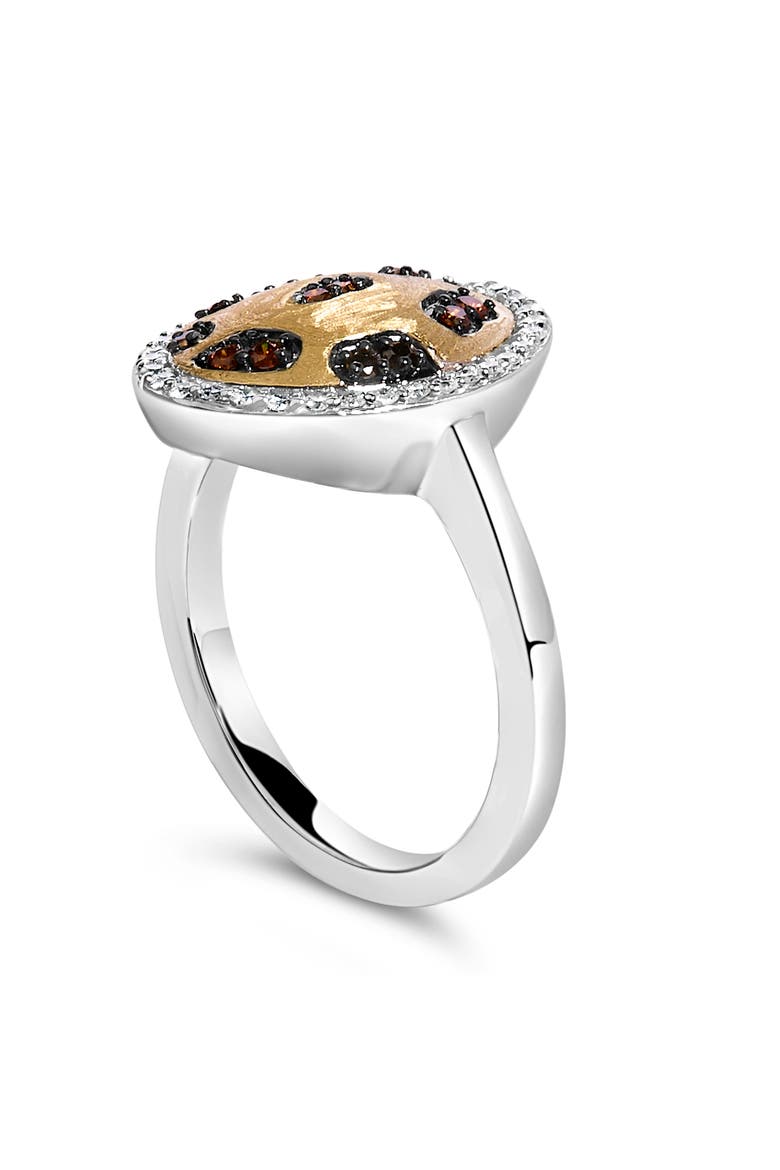 10K Yellow Gold Plated Sterling Silver 1/3 Cttw Oval Mixed Diamond Halo Shield Ring, Alternate, color, Silver
