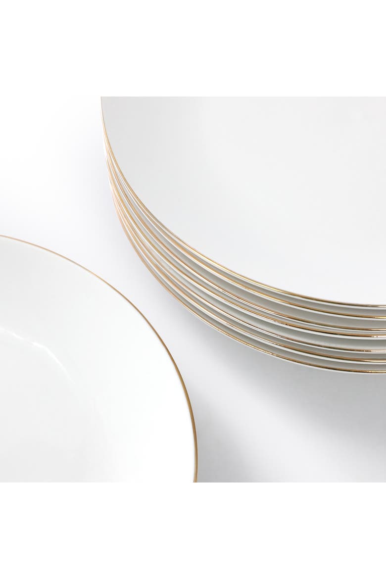 8 Piece 7.5 Inch Gold Banded Ceramic Dessert Plate Set, Alternate, color, Gold