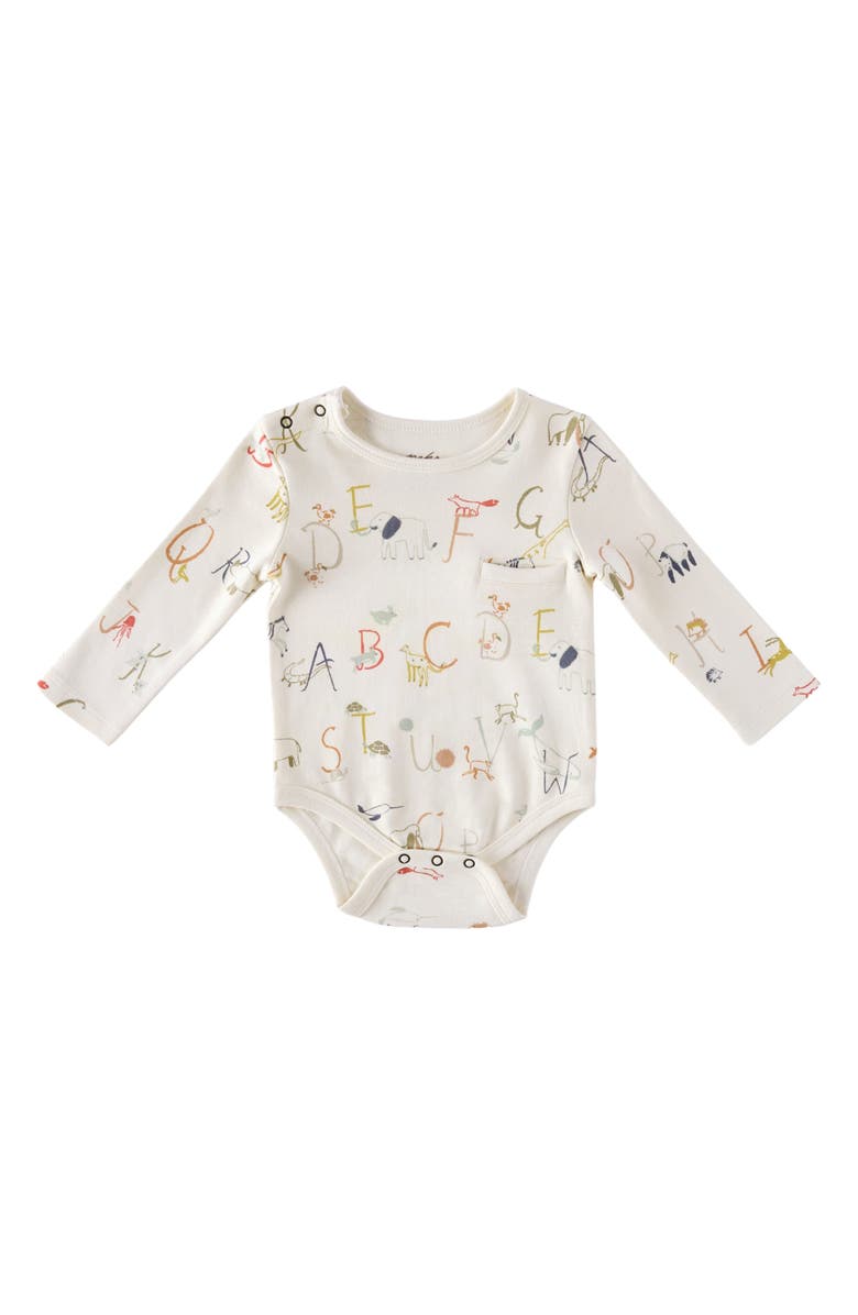 Pehr Alphabet Print Long Sleeve Organic Cotton Bodysuit, Main, color, 