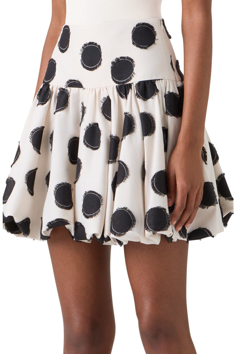 Fringed Fil Coupé Polka Dot Jacquard Bubble Hem Miniskirt, Alternate, color, CREAM-BLACK