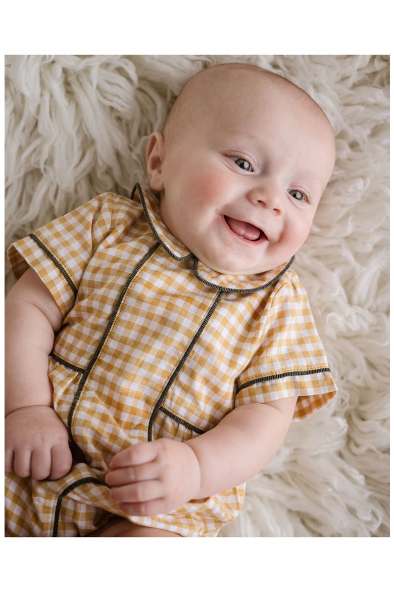 Gingham Bubble Romper, Alternate, color, Yellow Multi