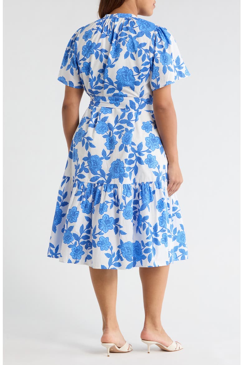 Glantis Floral Cora Button Midi Dress, Alternate, color, WHITE-BLUE-MULTI