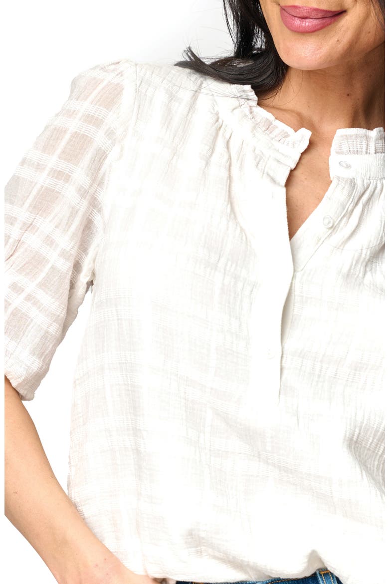 Dianthus Crinkle Cotton Henley Top, Alternate, color, WHITE