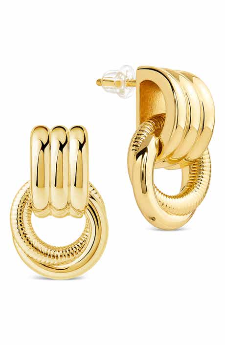 Ribbed Door Knocker Stud Earrings