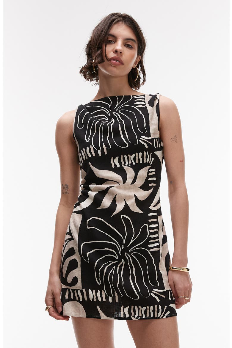 Printed Twist Shoulder Minidress, Alternate, color, BLACK MULTI