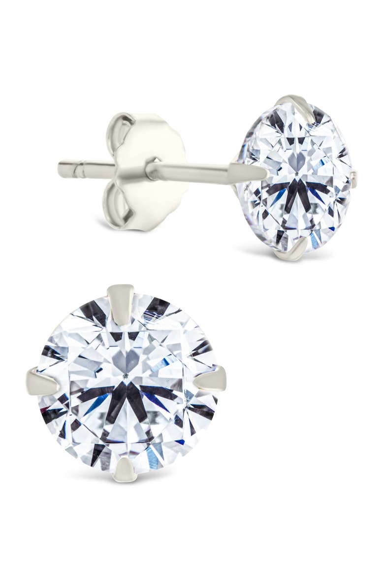 Round Cut Cubic Zirconia Stud Earrings, Main, color, SILVER