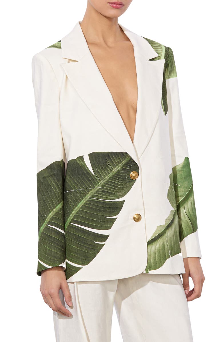 Alice + Olivia Elna Slim Fit Linen Blend Longline Blazer, Alternate, color,