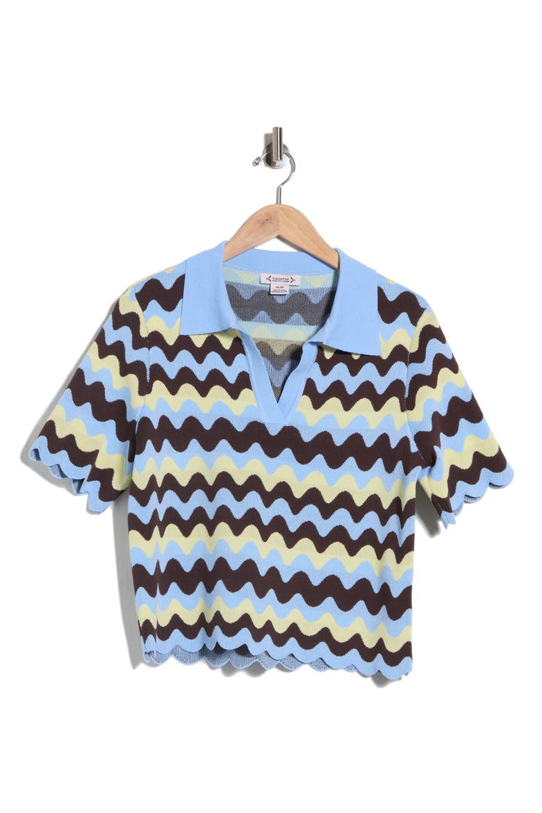 Wiggle Stripe Polo Sweater, Main, color, BLUE BROWN MULTI