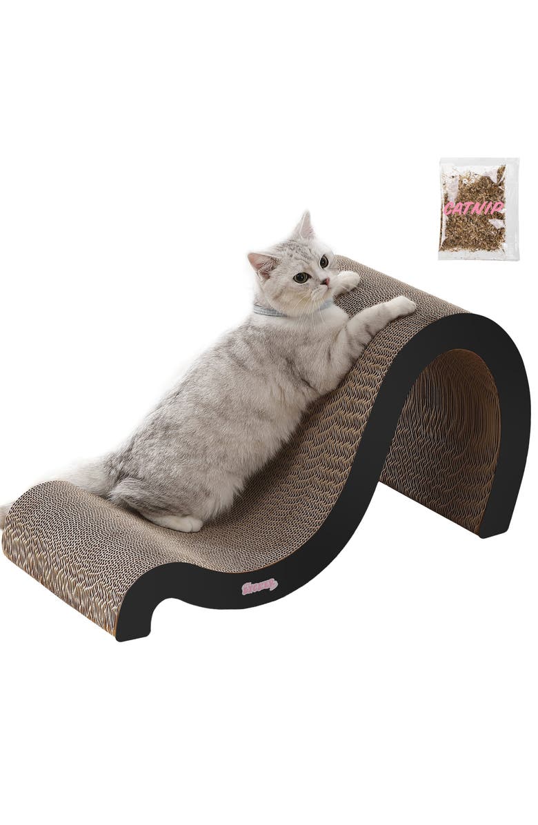 The Licker Store Kona 27" Modern Cardboard Double-Sided Wave Cat Scratcher with Catnip, Alternate, color, Black