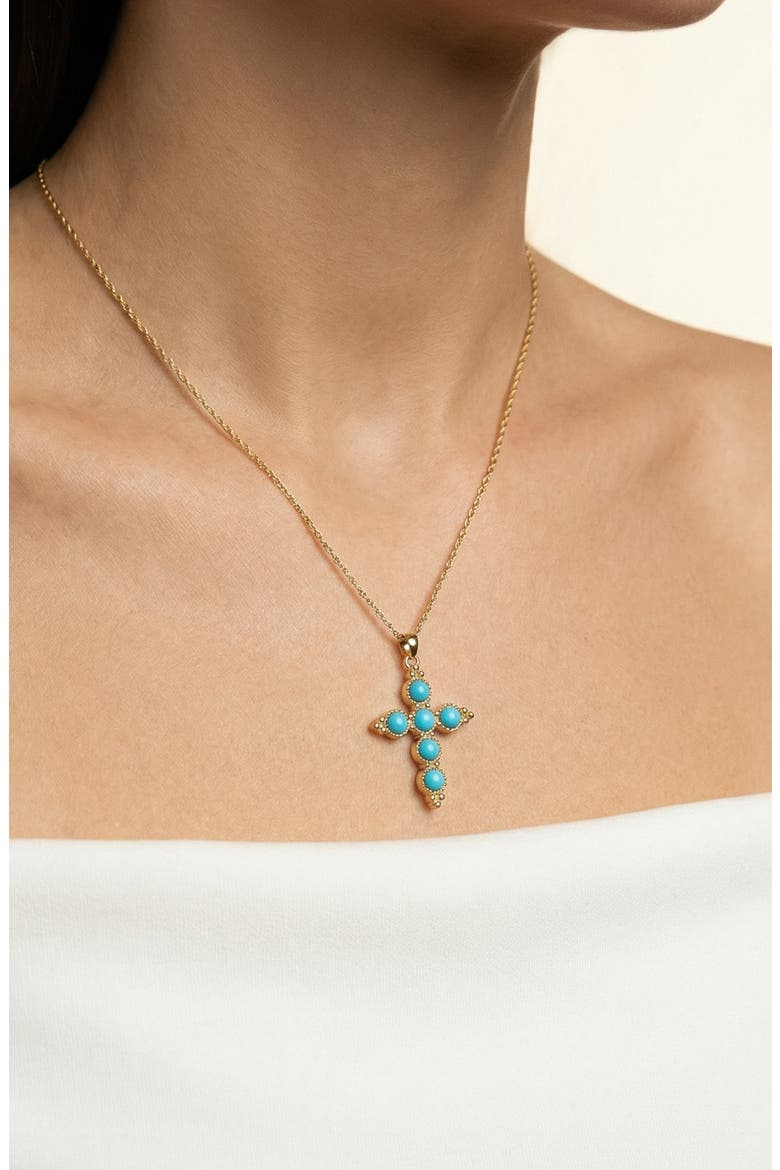 Turquoise Cross Pendant Necklace, Alternate, color, GOLD