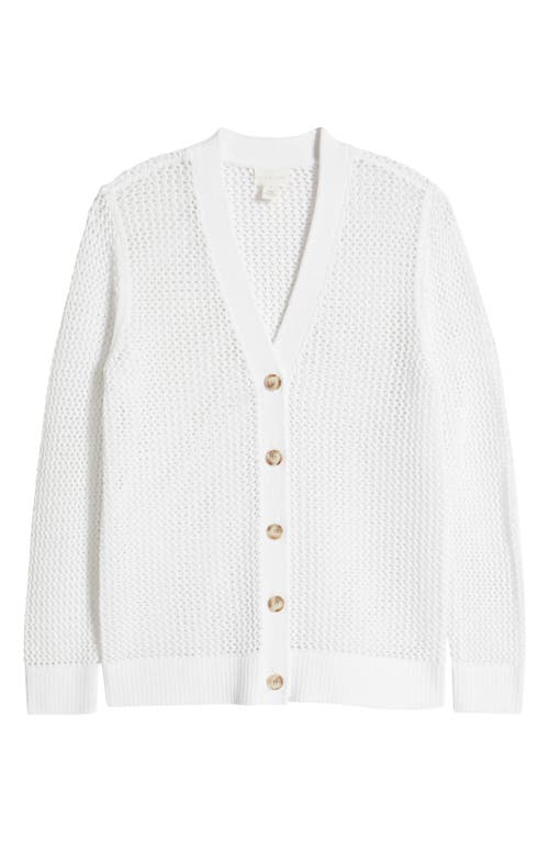Caslonr Caslon(r) Open Stitch V-neck Cotton Cardigan In White