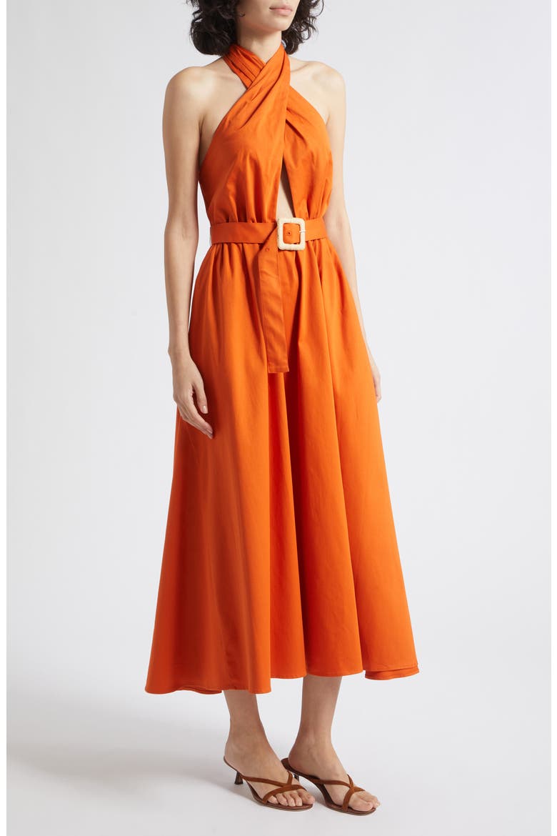 Rowe Belted Halter Maxi Dress, Alternate, color, ORANGE