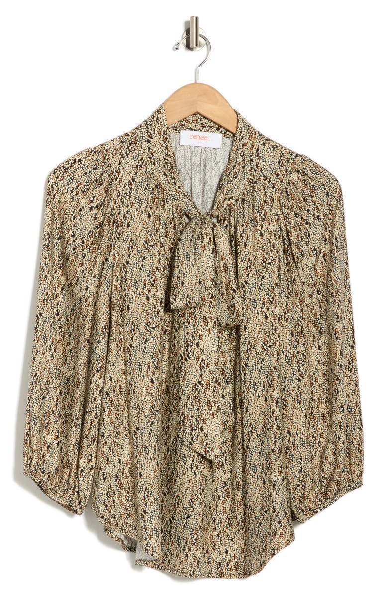 Renee C Tie Neck Long Sleeve Top, Main, color, Black