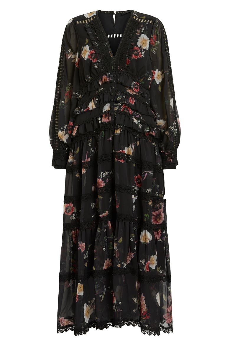Zora Long Sleeve Tiered Dress, Alternate, color, UNITY BLACK