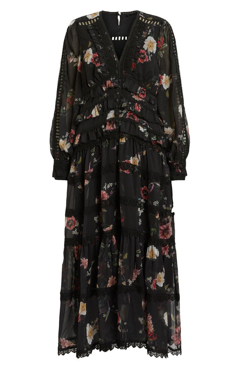 AllSaints Zora Long Sleeve Tiered Dress, Alternate, color, Unity Black