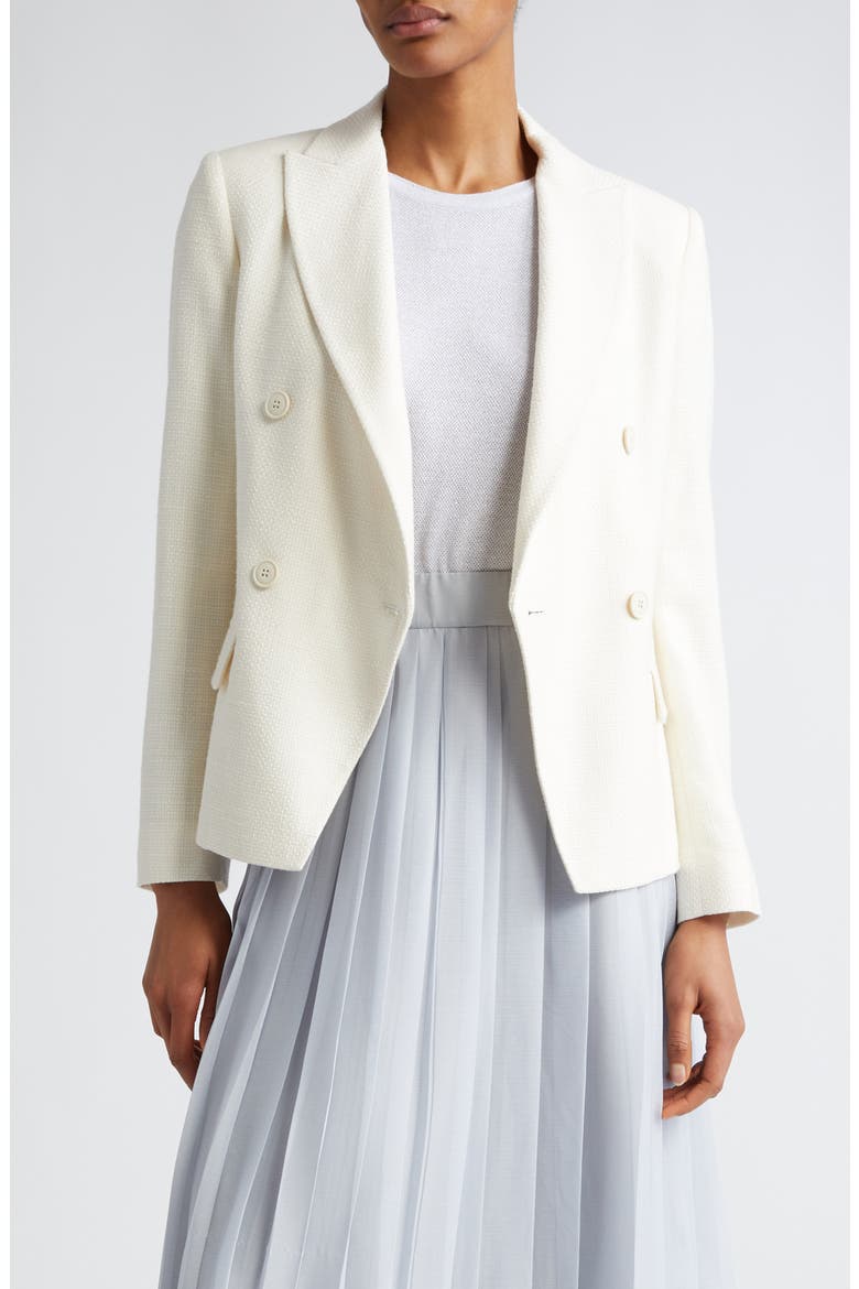 Double Breasted Crosshatch Cotton Blend Blazer, Main, color, IVORY