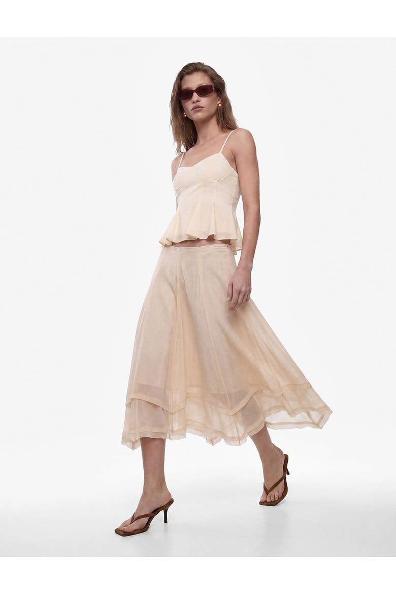 Asymmetric Trim Flowy Layered Midi Skirt, Alternate, color, BEIGE