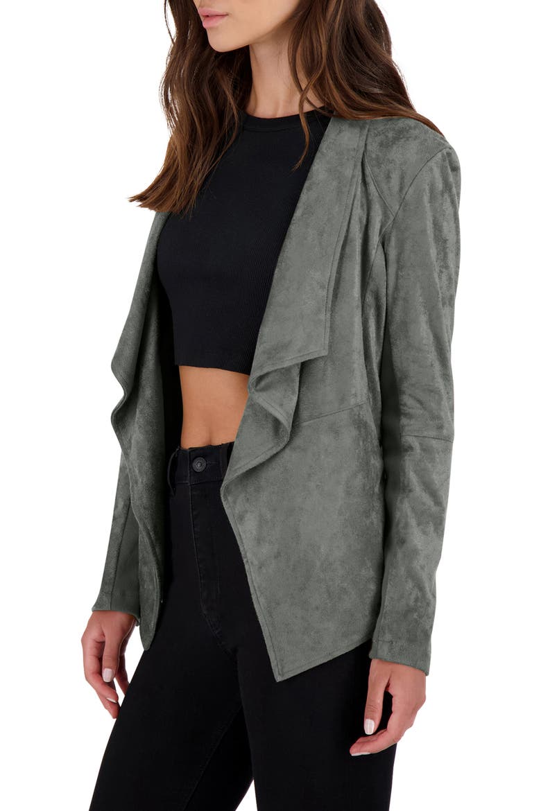 BB Dakota Wade Drape Front Faux Suede Jacket, Alternate, color, SURPLUS GREEN